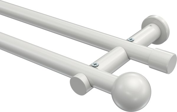 Gardinenstange Metall 20 mm Ø 2-läufig PLATON - Luino Weiß (ohne Ringe) 100 cm