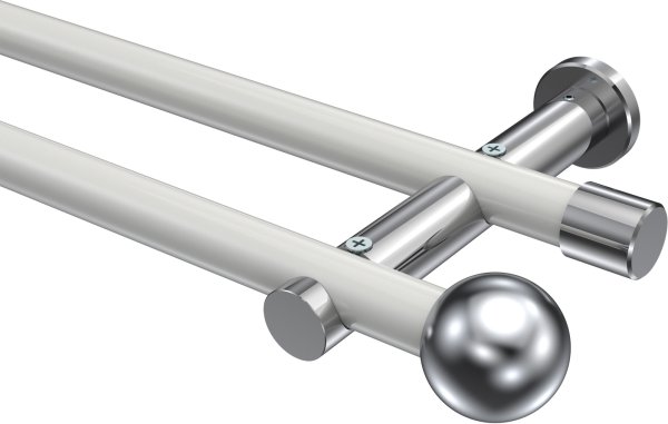 Gardinenstange Metall 20 mm Ø 2-läufig PLATON - Luino Weiß / Chrom (ohne Ringe) 100 cm