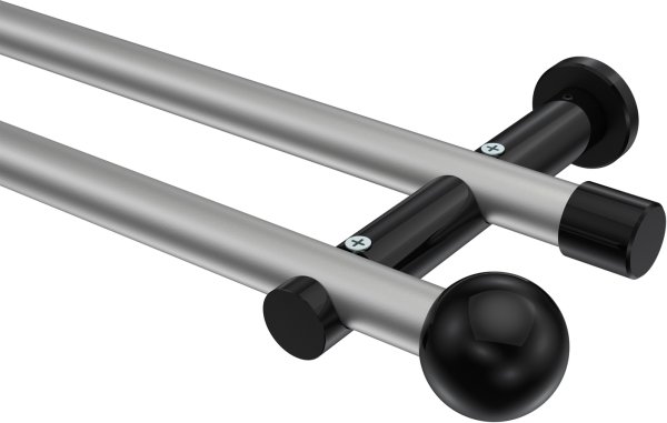Gardinenstange Metall 20 mm Ø 2-läufig PLATON - Luino Silbergrau / Schwarz (ohne Ringe) 100 cm