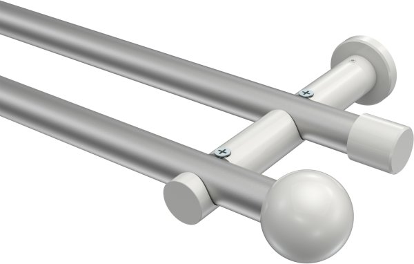 Gardinenstange Metall 20 mm Ø 2-läufig PLATON - Luino Silbergrau / Weiß (ohne Ringe) 100 cm