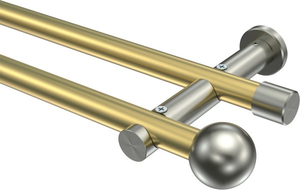 Gardinenstange Messing-Optik / Edelstahl-Optik 20 mm Ø 2-läufig PLATON - Luino (ohne Ringe)