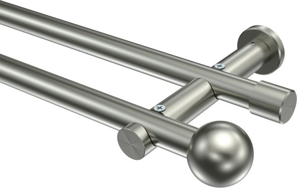 Gardinenstange Edelstahl-Optik 20 mm Ø 2-läufig PLATON - Luino (ohne Ringe) 100 cm