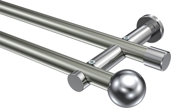 Gardinenstange Metall 20 mm Ø 2-läufig PLATON - Luino Edelstahl-Optik / Chrom (ohne Ringe) 100 cm