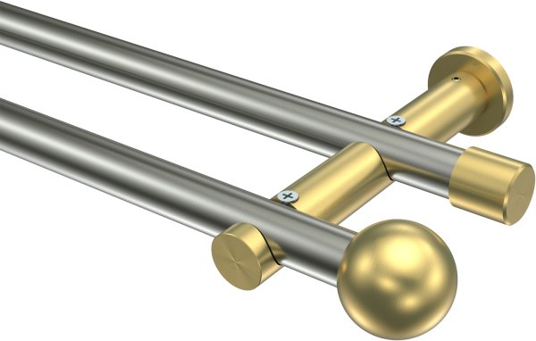 Gardinenstange Edelstahl-Optik / Messing-Optik 20 mm Ø 2-läufig PLATON - Luino (ohne Ringe) 100 cm