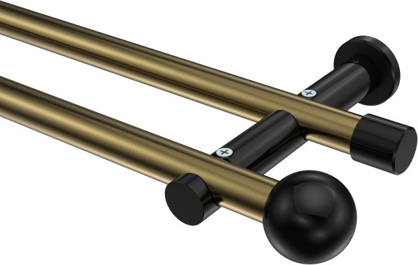 Gardinenstange Metall 20 mm Ø 2-läufig PLATON - Luino Messing Antik / Schwarz (ohne Ringe) 100 cm