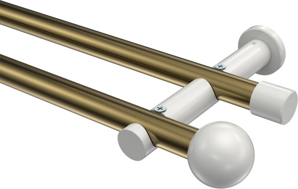 Gardinenstange Metall 20 mm Ø 2-läufig PLATON - Luino Messing Antik / Weiß (ohne Ringe) 100 cm