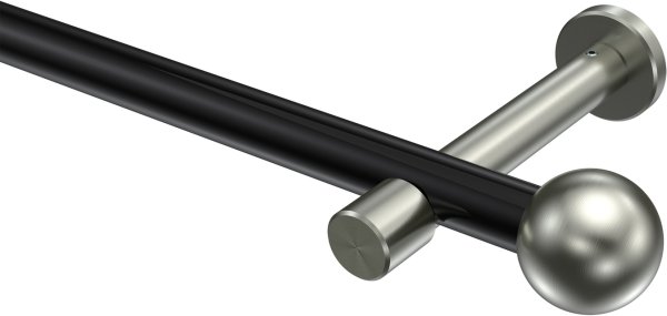 Gardinenstange Metall 20 mm Ø PRESTIGE - Luino Schwarz / Edelstahl-Optik (ohne Ringe) 100 cm