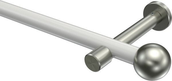 Gardinenstange Metall 20 mm Ø PRESTIGE - Luino Weiß / Edelstahl-Optik (ohne Ringe) 100 cm