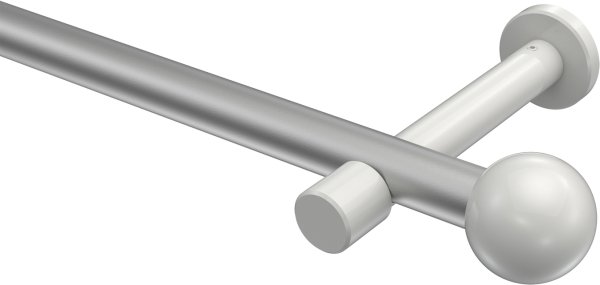 Gardinenstange Metall 20 mm Ø PRESTIGE - Luino Silbergrau / Weiß (ohne Ringe) 100 cm