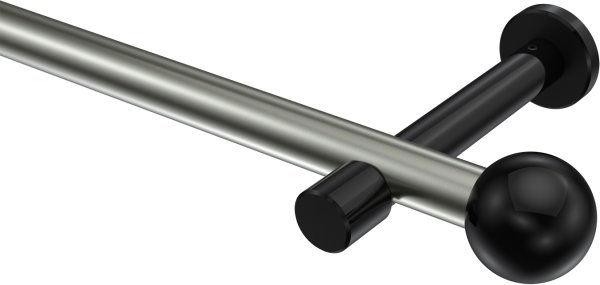 Gardinenstange Metall 20 mm Ø PRESTIGE - Luino Edelstahl-Optik / Schwarz (ohne Ringe) 100 cm
