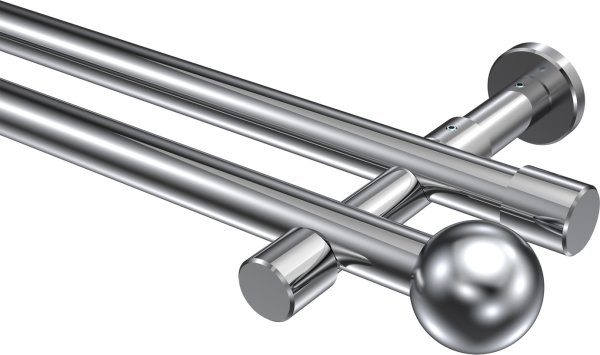 Gardinenstange Metall 20 mm Ø 2-läufig PRESTIGE - Luino Chrom (ohne Ringe) 100 cm