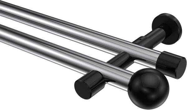 Gardinenstange Metall 20 mm Ø 2-läufig PRESTIGE - Luino Chrom / Schwarz (ohne Ringe) 100 cm