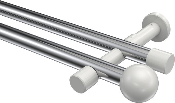 Gardinenstange Metall 20 mm Ø 2-läufig PRESTIGE - Luino Chrom / Weiß (ohne Ringe) 100 cm
