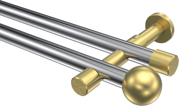 Gardinenstange Metall 20 mm Ø 2-läufig PRESTIGE - Luino Chrom / Messing-Optik (ohne Ringe) 100 cm