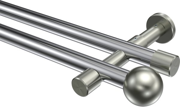 Gardinenstange Metall 20 mm Ø 2-läufig PRESTIGE - Luino Chrom / Edelstahl-Optik (ohne Ringe) 100 cm