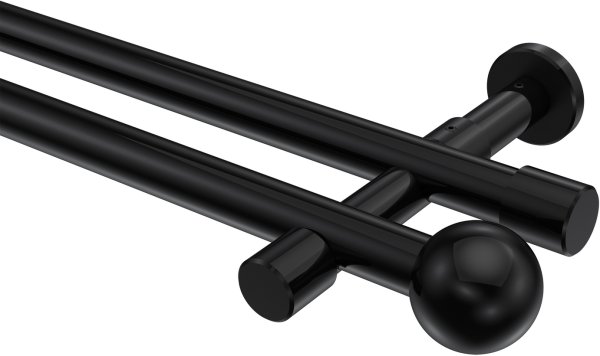 Gardinenstange Metall 20 mm Ø 2-läufig PRESTIGE - Luino Schwarz (ohne Ringe) 100 cm
