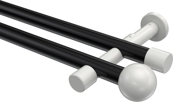 Gardinenstange Metall 20 mm Ø 2-läufig PRESTIGE - Luino Schwarz / Weiß (ohne Ringe) 100 cm