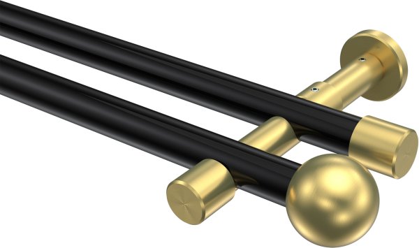 Gardinenstange Metall 20 mm Ø 2-läufig PRESTIGE - Luino Schwarz / Messing-Optik (ohne Ringe) 100 cm