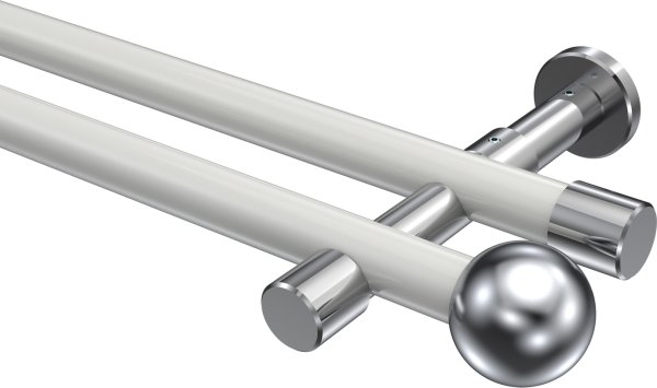 Gardinenstange Metall 20 mm Ø 2-läufig PRESTIGE - Luino Weiß / Chrom (ohne Ringe) 100 cm
