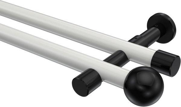 Gardinenstange Metall 20 mm Ø 2-läufig PRESTIGE - Luino Weiß / Schwarz (ohne Ringe) 100 cm