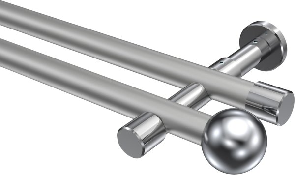 Gardinenstange Metall 20 mm Ø 2-läufig PRESTIGE - Luino Silbergrau / Chrom (ohne Ringe) 100 cm