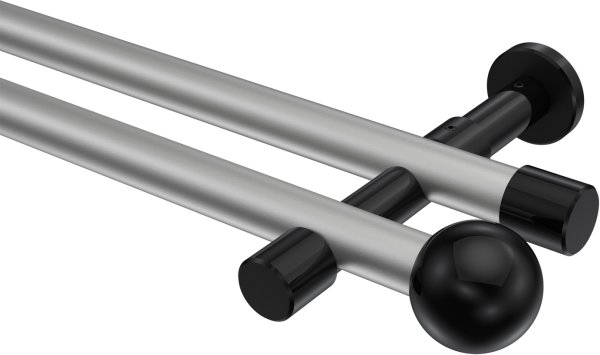 Gardinenstange Metall 20 mm Ø 2-läufig PRESTIGE - Luino Silbergrau / Schwarz (ohne Ringe) 100 cm