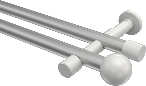 Gardinenstange Metall 20 mm Ø 2-läufig PRESTIGE - Luino Silbergrau / Weiß (ohne Ringe) 100 cm