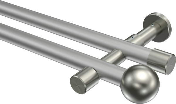 Gardinenstange Metall 20 mm Ø 2-läufig PRESTIGE - Luino Silbergrau / Edelstahl-Optik (ohne Ringe) 100 cm