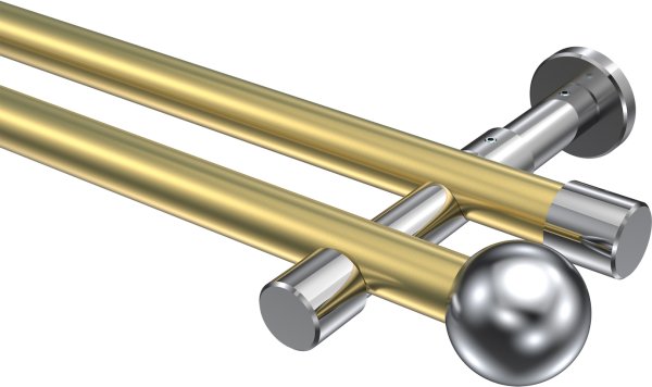 Gardinenstange Metall 20 mm Ø 2-läufig PRESTIGE - Luino Messing-Optik / Chrom (ohne Ringe) 100 cm