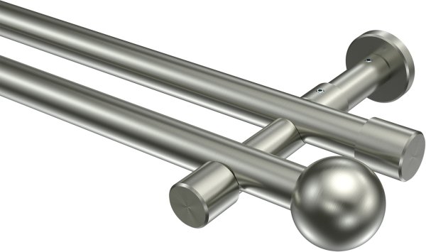 Gardinenstange Edelstahl-Optik 20 mm Ø 2-läufig PRESTIGE - Luino (ohne Ringe) 100 cm