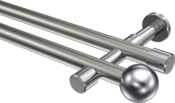 Gardinenstange Metall 20 mm Ø 2-läufig PRESTIGE - Luino Edelstahl-Optik / Chrom (ohne Ringe) 100 cm