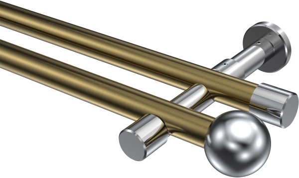 Gardinenstange Metall 20 mm Ø 2-läufig PRESTIGE - Luino Messing Antik / Chrom (ohne Ringe) 100 cm