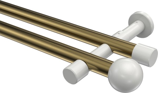 Gardinenstange Metall 20 mm Ø 2-läufig PRESTIGE - Luino Messing Antik / Weiß (ohne Ringe) 100 cm
