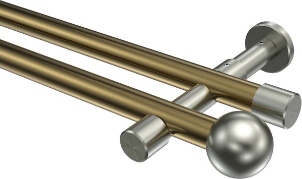 Gardinenstange Metall 20 mm Ø 2-läufig PRESTIGE - Luino Messing Antik / Edelstahl-Optik (ohne Ringe) 100 cm