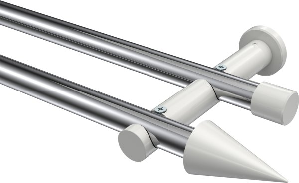 Gardinenstange Metall 20 mm Ø 2-läufig PLATON - Savio Chrom / Weiß (ohne Ringe) 100 cm