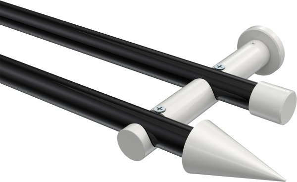 Gardinenstange Metall 20 mm Ø 2-läufig PLATON - Savio Schwarz / Weiß (ohne Ringe) 100 cm