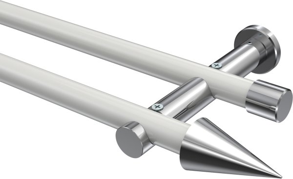 Gardinenstange Metall 20 mm Ø 2-läufig PLATON - Savio Weiß / Chrom (ohne Ringe) 100 cm