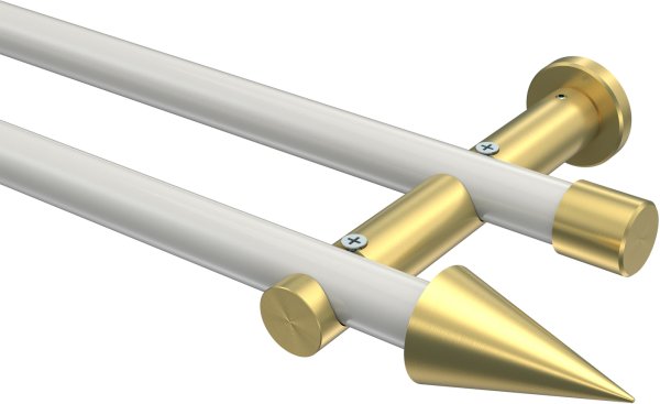 Gardinenstange Metall 20 mm Ø 2-läufig PLATON - Savio Weiß / Messing-Optik (ohne Ringe) 100 cm