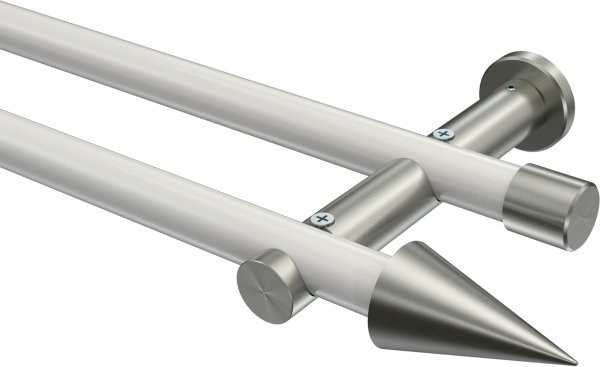 Gardinenstange Metall 20 mm Ø 2-läufig PLATON - Savio Weiß / Edelstahl-Optik (ohne Ringe) 100 cm
