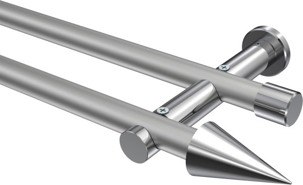 Gardinenstange Metall 20 mm Ø 2-läufig PLATON - Savio Silbergrau / Chrom (ohne Ringe) 100 cm