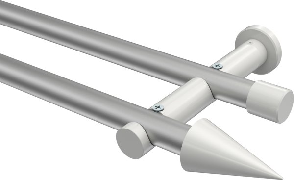 Gardinenstange Metall 20 mm Ø 2-läufig PLATON - Savio Silbergrau / Weiß (ohne Ringe) 100 cm