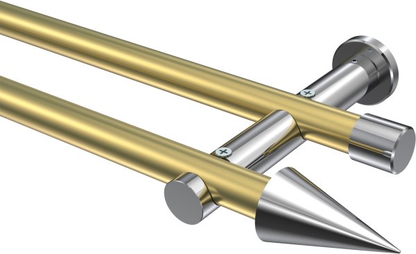 Gardinenstange Metall 20 mm Ø 2-läufig PLATON - Savio Messing-Optik / Chrom (ohne Ringe) 100 cm