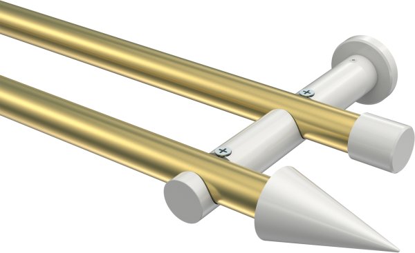 Gardinenstange Metall 20 mm Ø 2-läufig PLATON - Savio Messing-Optik / Weiß (ohne Ringe) 100 cm