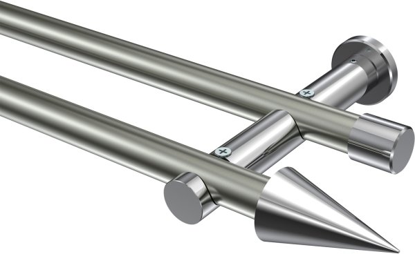 Gardinenstange Metall 20 mm Ø 2-läufig PLATON - Savio Edelstahl-Optik / Chrom (ohne Ringe) 100 cm