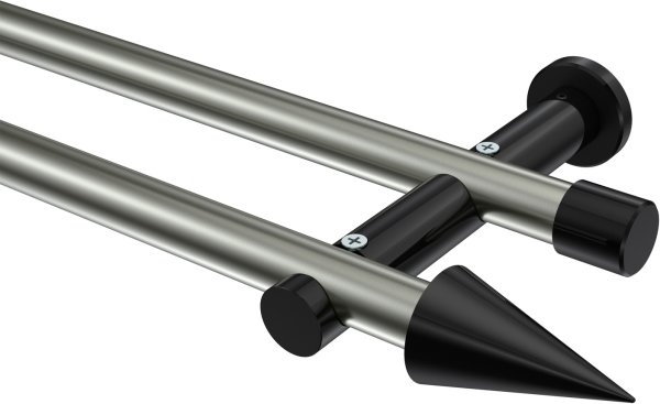 Gardinenstange Metall 20 mm Ø 2-läufig PLATON - Savio Edelstahl-Optik / Schwarz (ohne Ringe) 100 cm