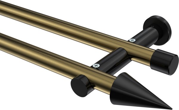 Gardinenstange Metall 20 mm Ø 2-läufig PLATON - Savio Messing Antik / Schwarz (ohne Ringe) 100 cm