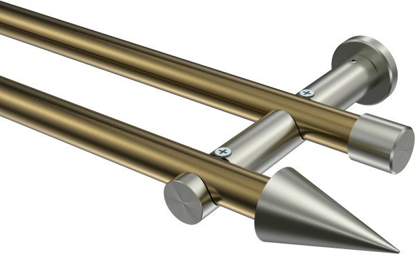 Gardinenstange Metall 20 mm Ø 2-läufig PLATON - Savio Messing Antik / Edelstahl-Optik (ohne Ringe) 100 cm