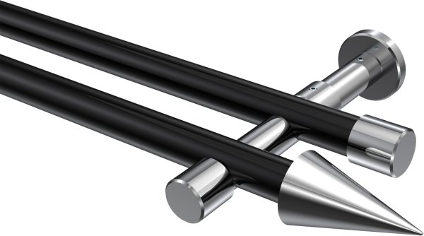 Gardinenstange Metall 20 mm Ø 2-läufig PRESTIGE - Savio Schwarz / Chrom (ohne Ringe) 100 cm