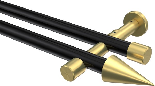 Gardinenstange Metall 20 mm Ø 2-läufig PRESTIGE - Savio Schwarz / Messing-Optik (ohne Ringe) 100 cm