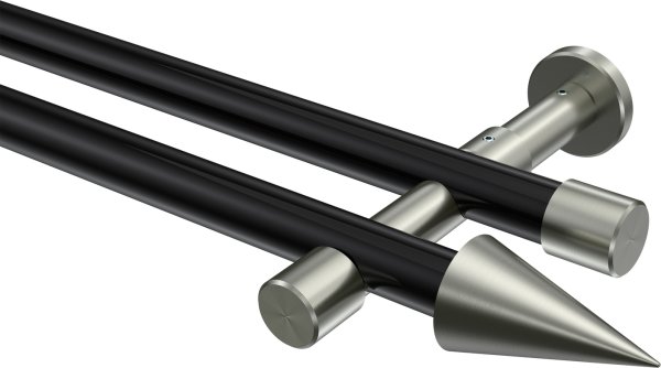 Gardinenstange Metall 20 mm Ø 2-läufig PRESTIGE - Savio Schwarz / Edelstahl-Optik (ohne Ringe) 100 cm